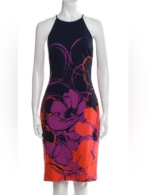 Badgley Mischka Navy knee Dress with Purple & Orange Floral Print